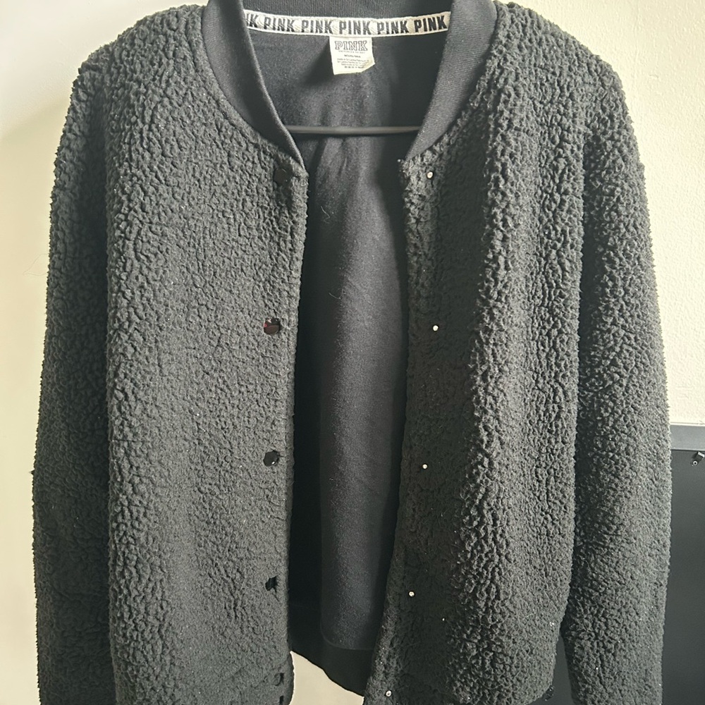 PINK Victoria's Secret Black Sherpa Jacket